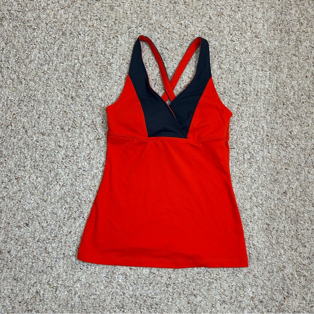 Victoria's Secret Sport VSX Tank Top Womens XS Orange Gray Sleeveless Cross Back